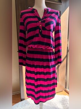 Lilly Pulitzer Hot Pink and Navy Striped Long-Sleeve Dress